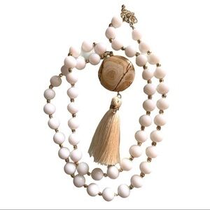 White Beaded necklace with tassel